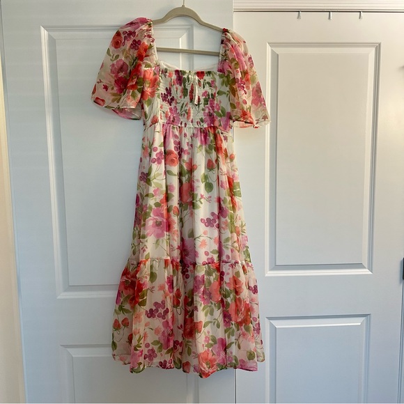 FLORAL The A&F Emerson Angel Sleeve Midi Dress - Picture 2 of 4